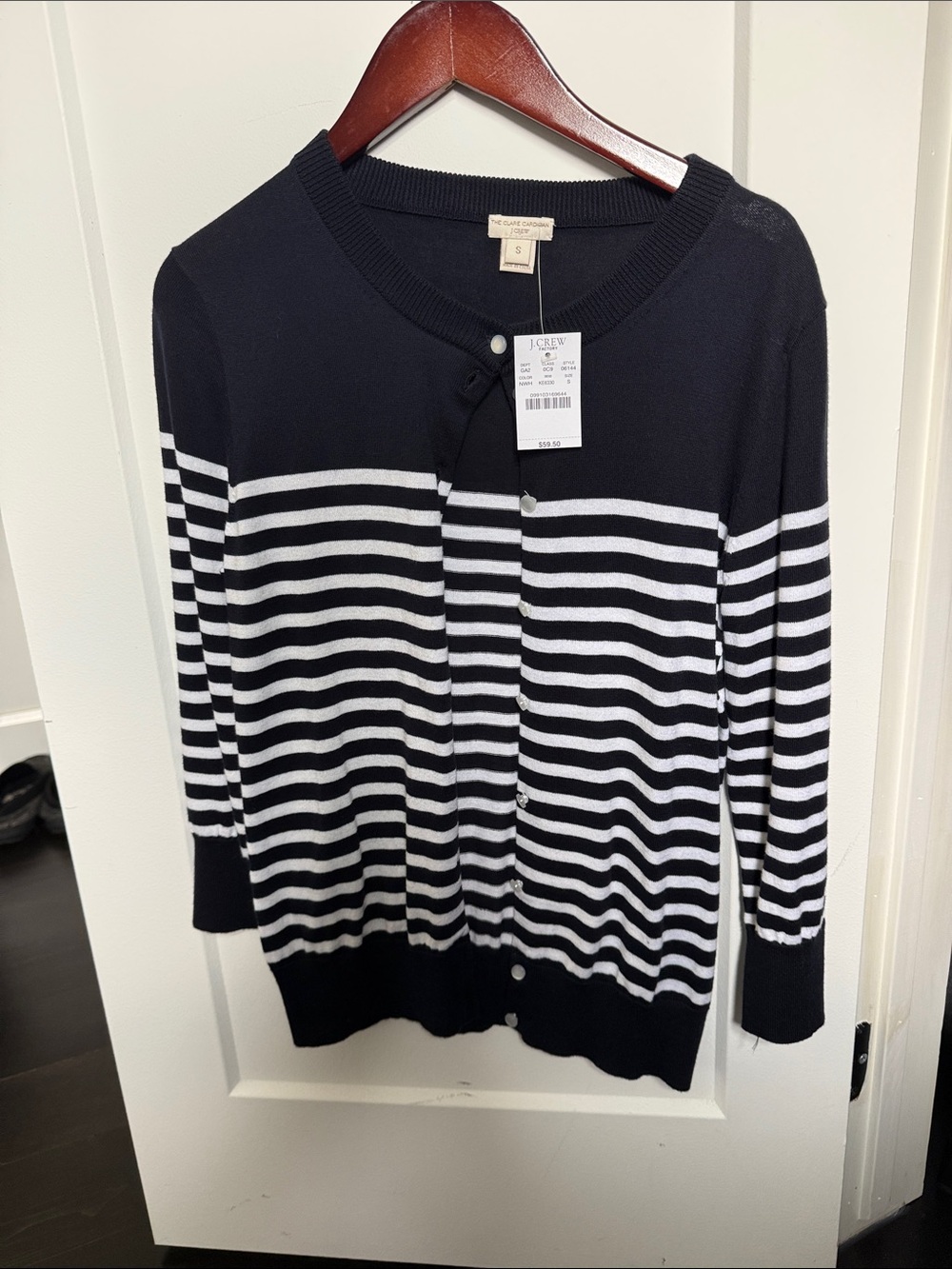 NWT J. Crew Women’s Navy & White Striped Cotton Cardigan Sweater